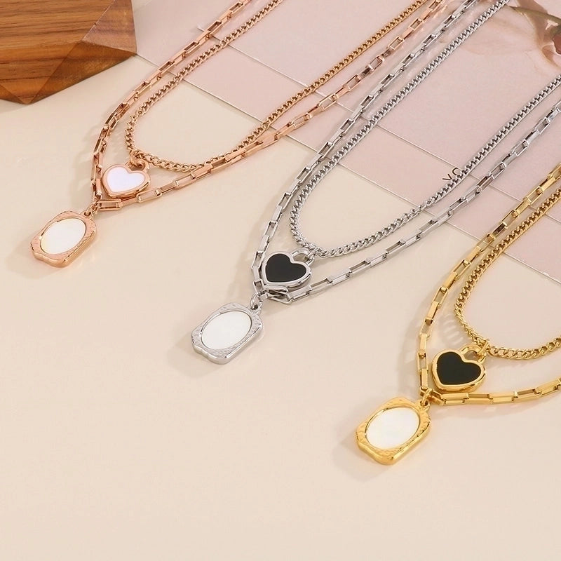 Sweet Heart Shape Stainless Steel 18K Gold Plated Patchwork Layered Necklaces