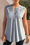 Plus Size Lace Stitching Button Up Tank Top