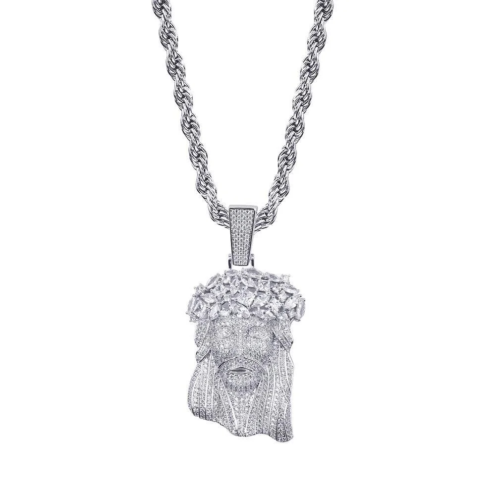 Large Size Savage Jesus Face Energy Full Zircon Pendant-VESSFUL