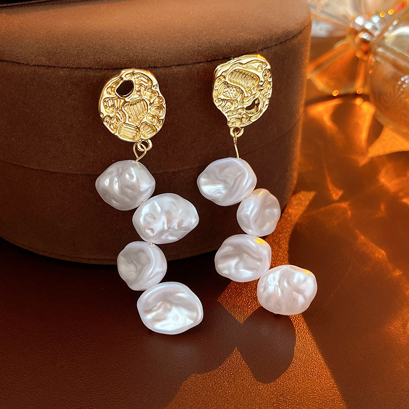 Medieval Pearl Geometric Copper Electroplating Earrings