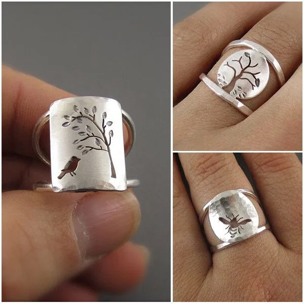 Sterling Silver Nature Style Hollow Ring
