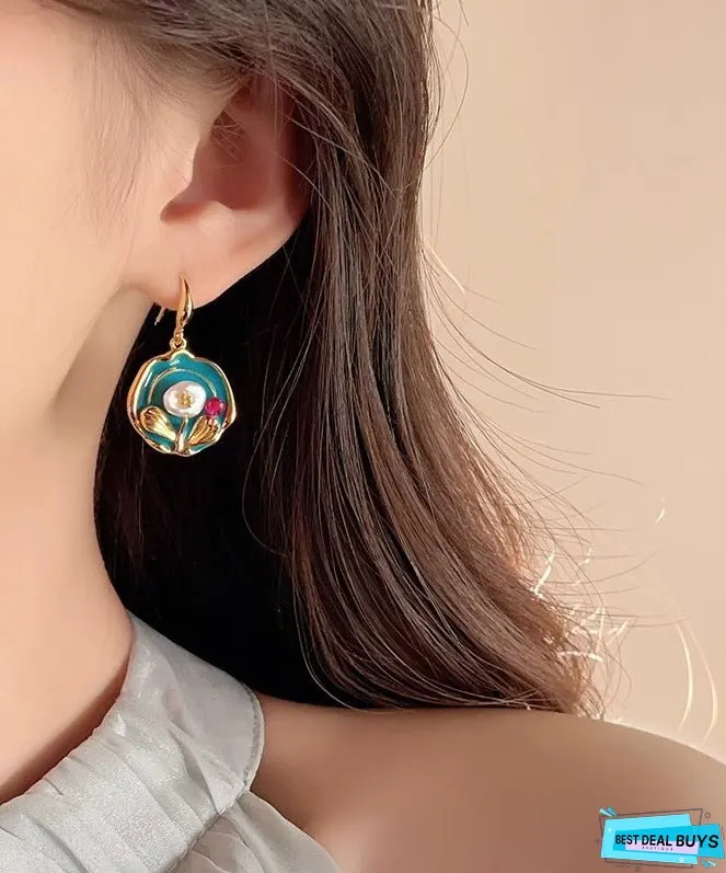 Vintage Gold Sterling Silver Overgild Floral Drop Earrings