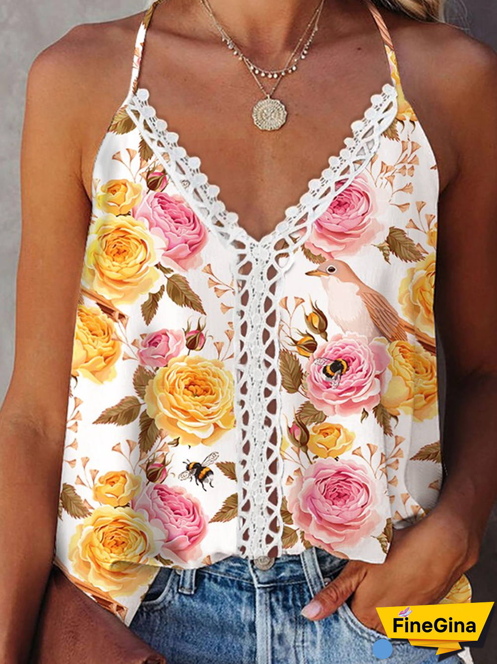 Floral Spaghetti Casual Woven Tank