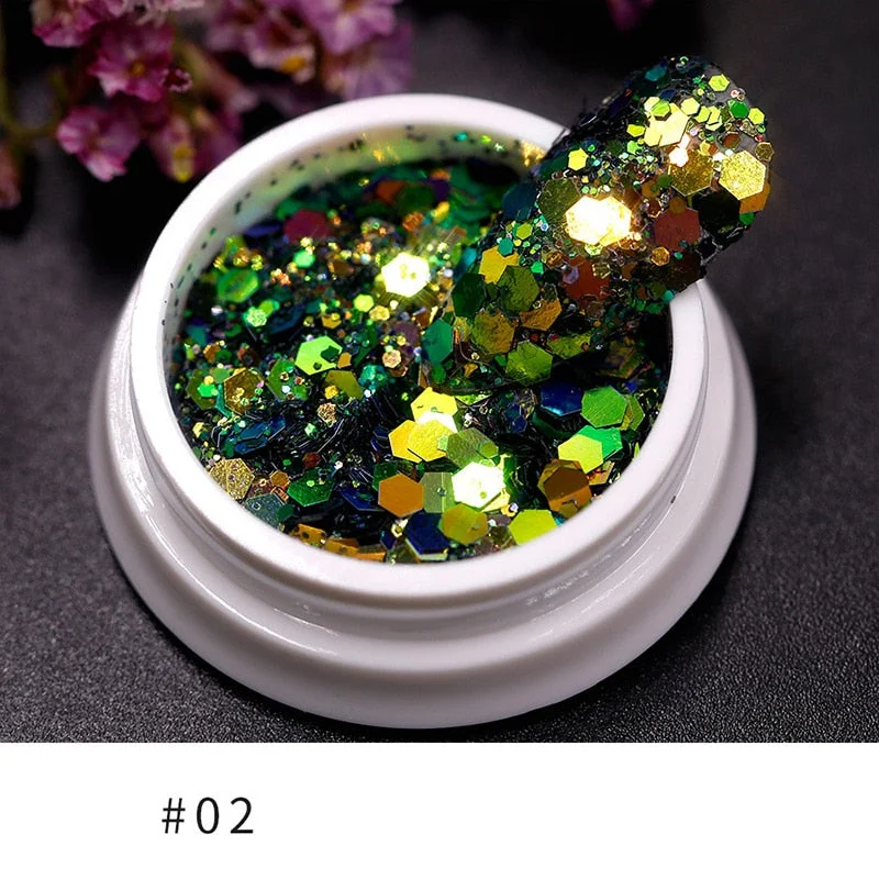 iridescent Flakes Gold Pink White Flakes Slices Chrome Pigment Dust Nail Powder Glitter Sequins Nail Art Decoration Manicures-Nail Inspo