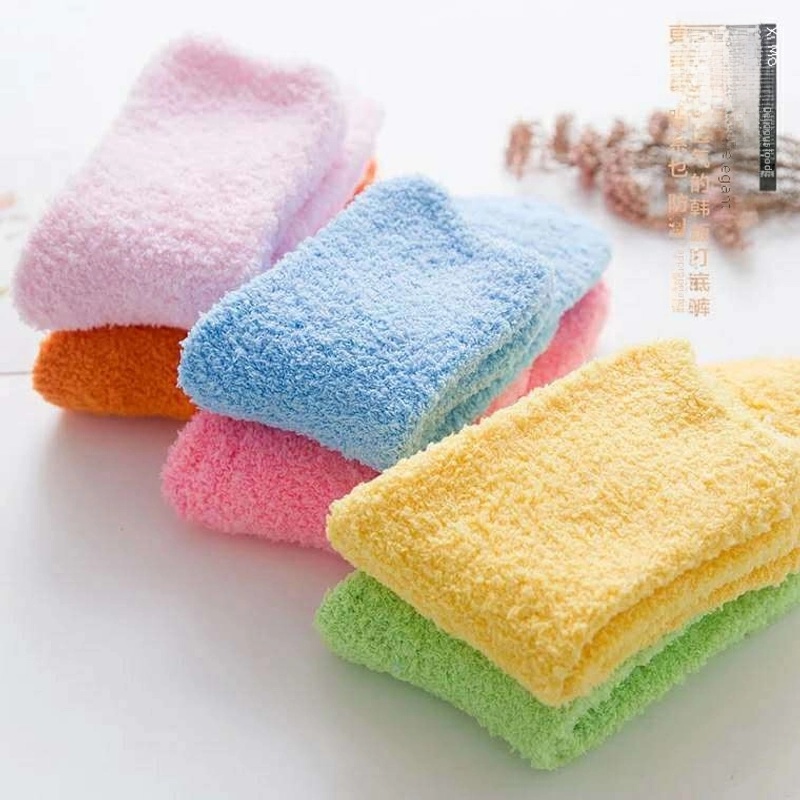 Women Slippers Socks Fluffy Plush Home Sleeping Socks Coral Fleece Socks Candy Color Mid-tube Socks