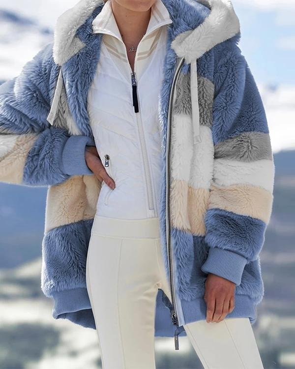 Contrasting Lamb Wool Padded Coat