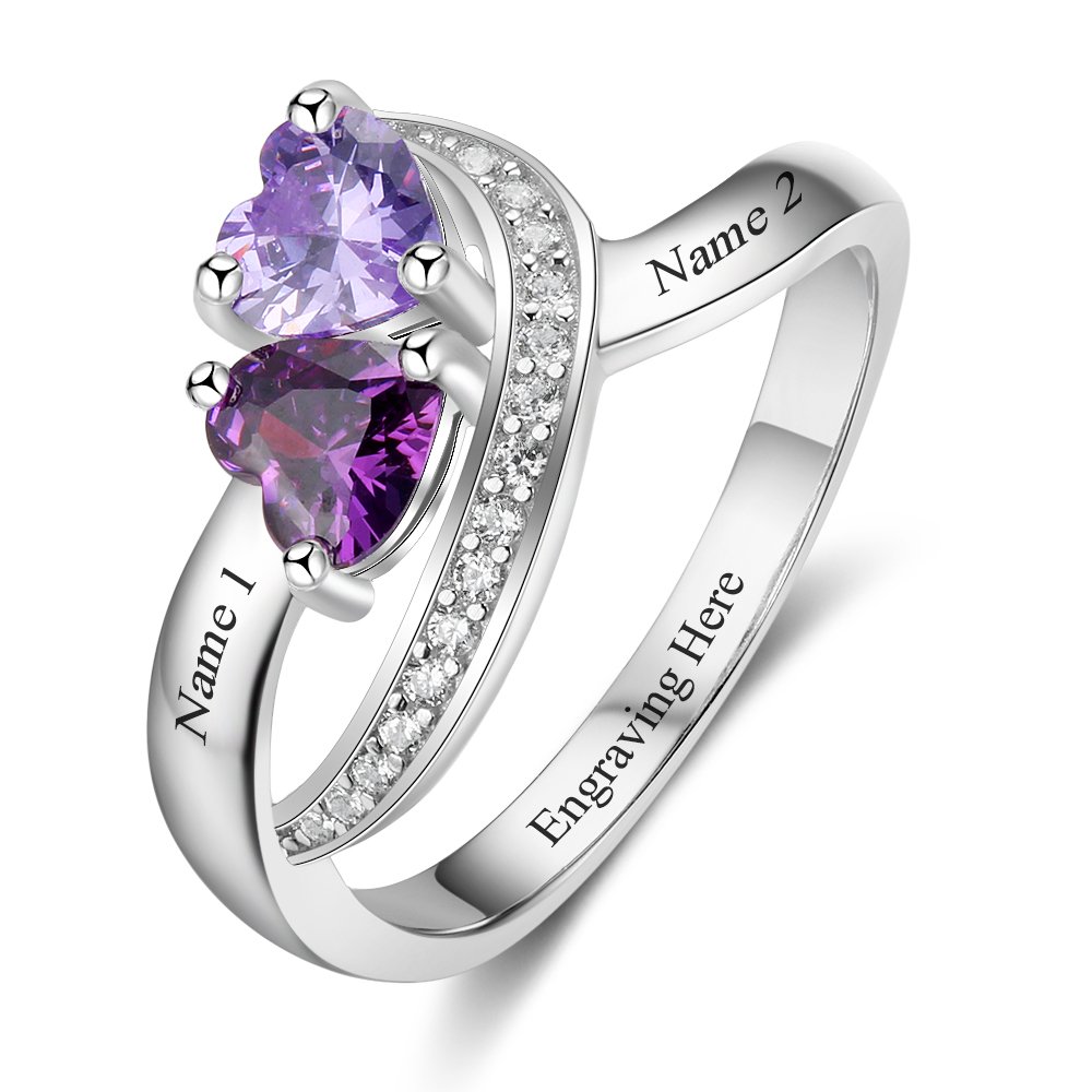 Amethyst Engagement Jewelry Gold Ring, Sterling Silver Amethyst factory Statement Birthstone Ring, Custom Engraved Promise Ring for women