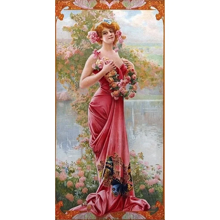 Retro Woman - Full Round - Diamond Painting(30*60cm)