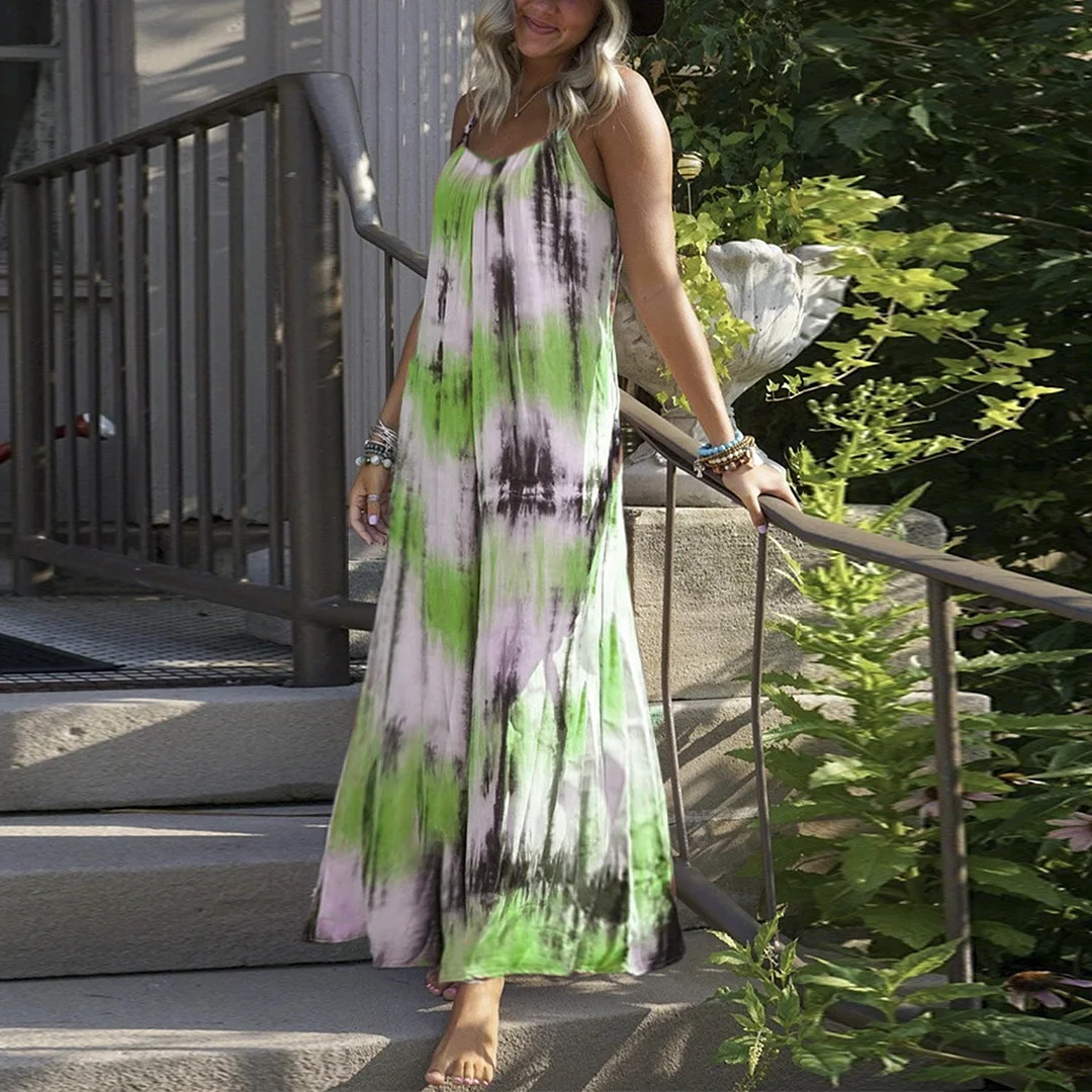 Brownm Quality Loose Tie-dye Print Long Dresses