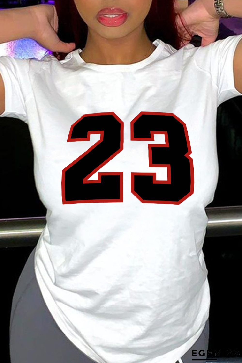 White Fashion Casual Print Patchwork O Neck T-Shirts | EGEMISS