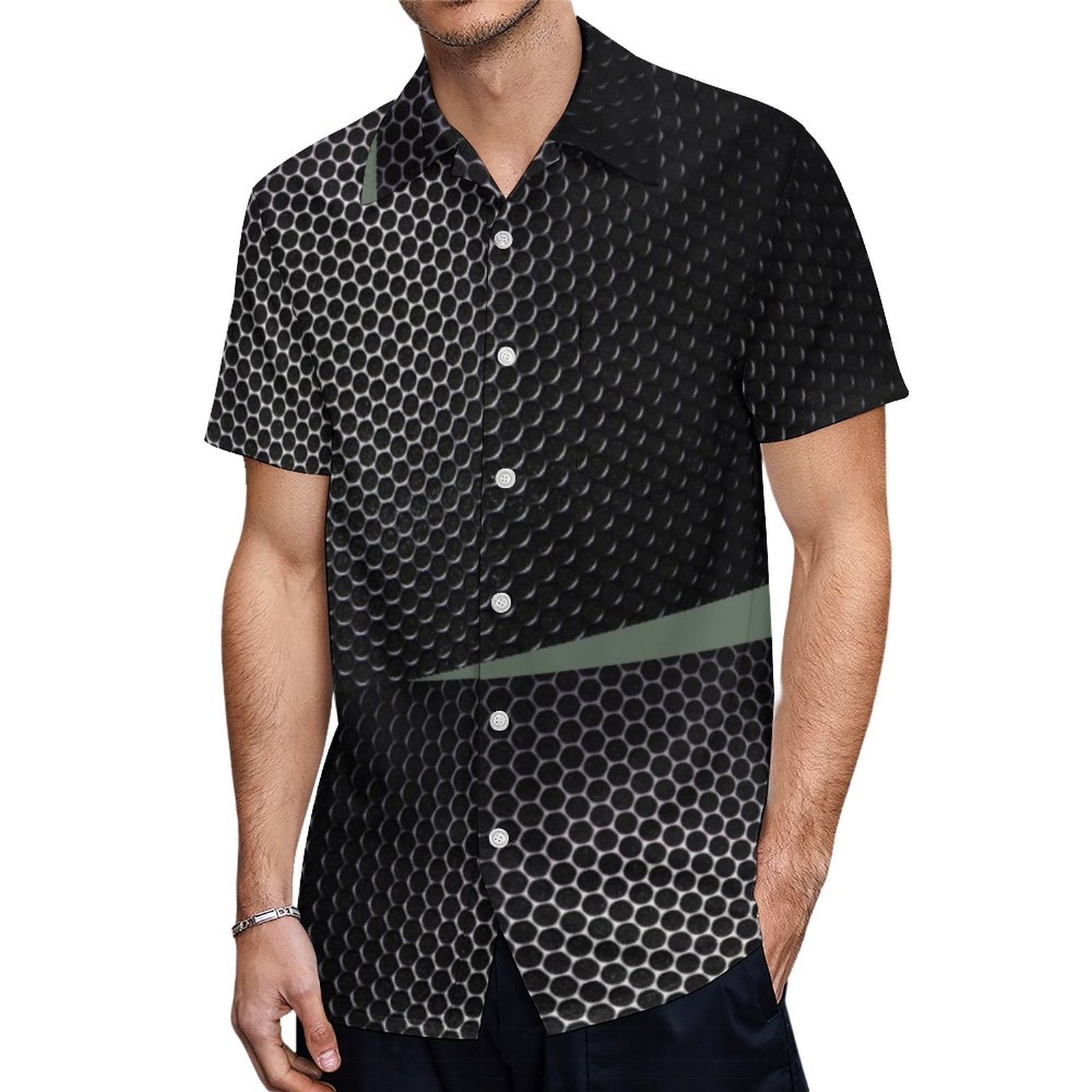 Sleek Textured Black With Leg Stripe Hawaiian Shirt Mens Button Down Plus Size Tropical Hawaii Beach Shirts