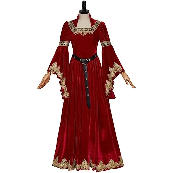 Tudor Renaissance Faire Red Gown Dress Fantasy Elven Prom Dress Faire Evening Dress