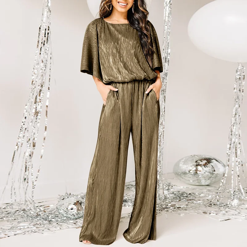 Colourp Fashion Rompers ZANZEA Summer Half Sleeve Loose Rompers Women Solid Satin Jumpsuits Casual O Neck Playsuits Long Solid Overalls