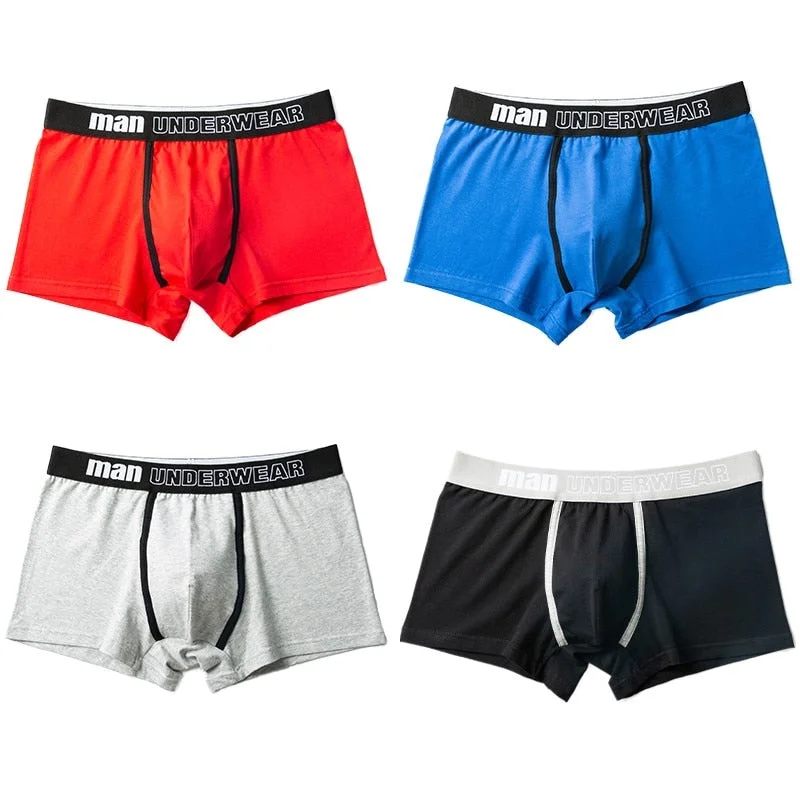 Aonga 2023 New Mens Underwear 4Pcs/Lot Cotton Solid Male Shorts U Convex  Man Boxers Mid-Wais Breathable Men Panties