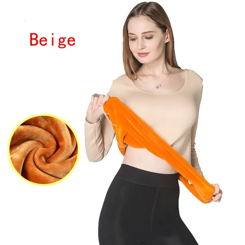 Women Winter Thermal Underwear Cashmere Pullover Sweater Velvet Top Shirt Fleece Long Sleeve Ladies Sweaters Long Johns Pajamas