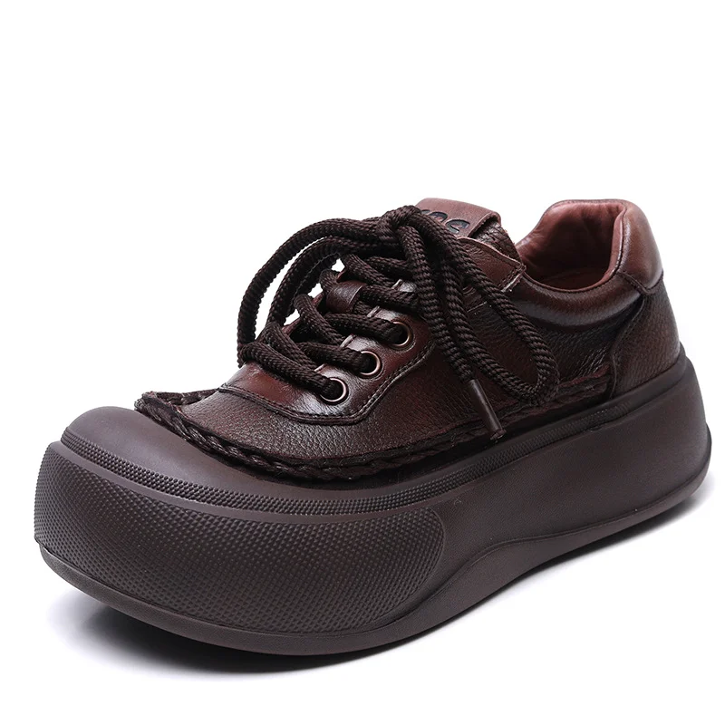 Yyvonne Layer Of Cowhick Retro Thick-Sed Loose Cake Shoes Women 2025 Spring New Casual Big Shoes Leather Single Shoes