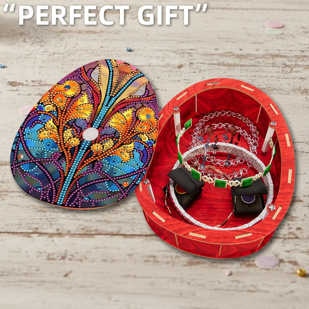 Flower DIY Diamond Art Crystal Painting Storage Box Egg-Shaped Wood Container