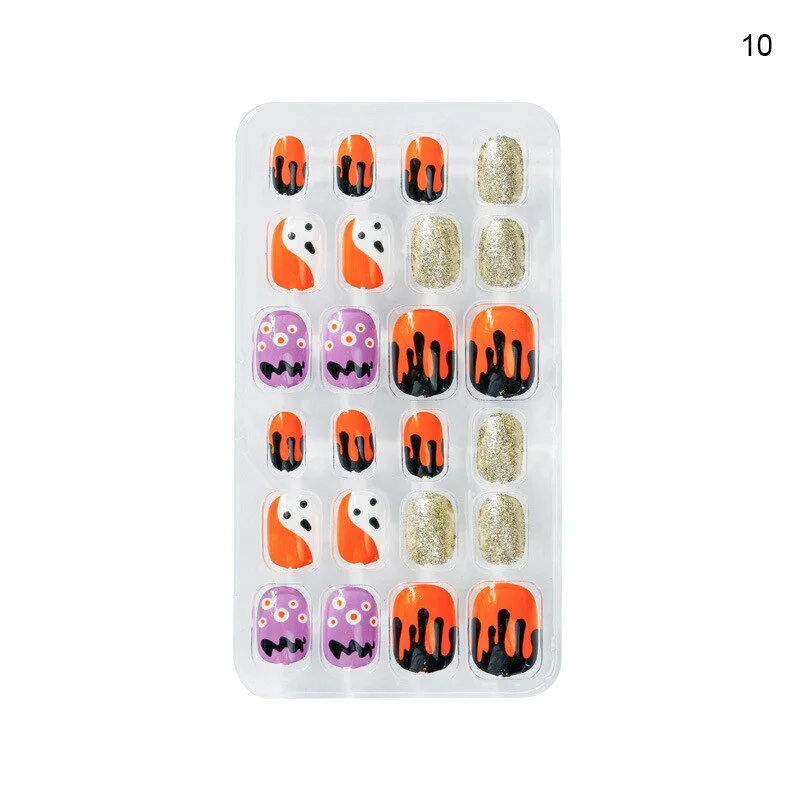 Halloween Nail Art for Children and Adults 24 Pieces of Flame Cartoon Portable Wearable Finished Nail Patch for Children