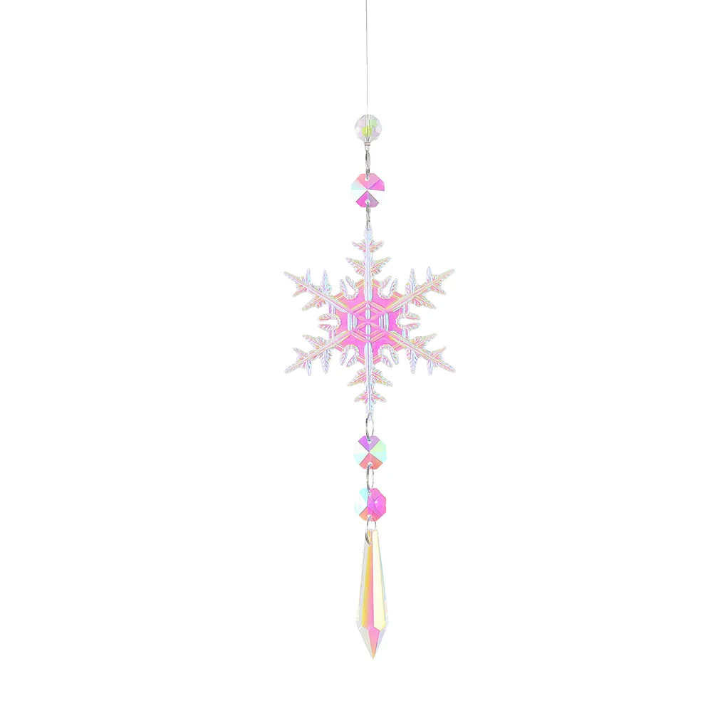 Snowflake Crystal Pendant Hangable Reflective Wind Chime for Living Room (A)
