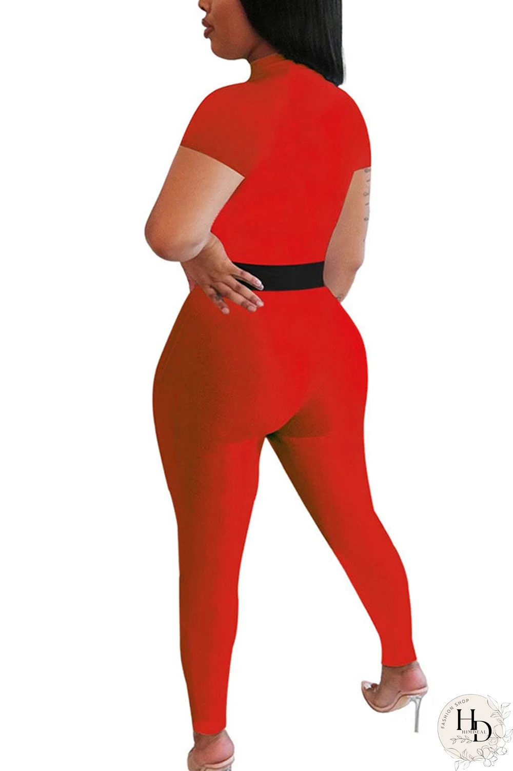 Red Fashion Sexy Print Polyester Short Sleeve O Neck Jumpsuits