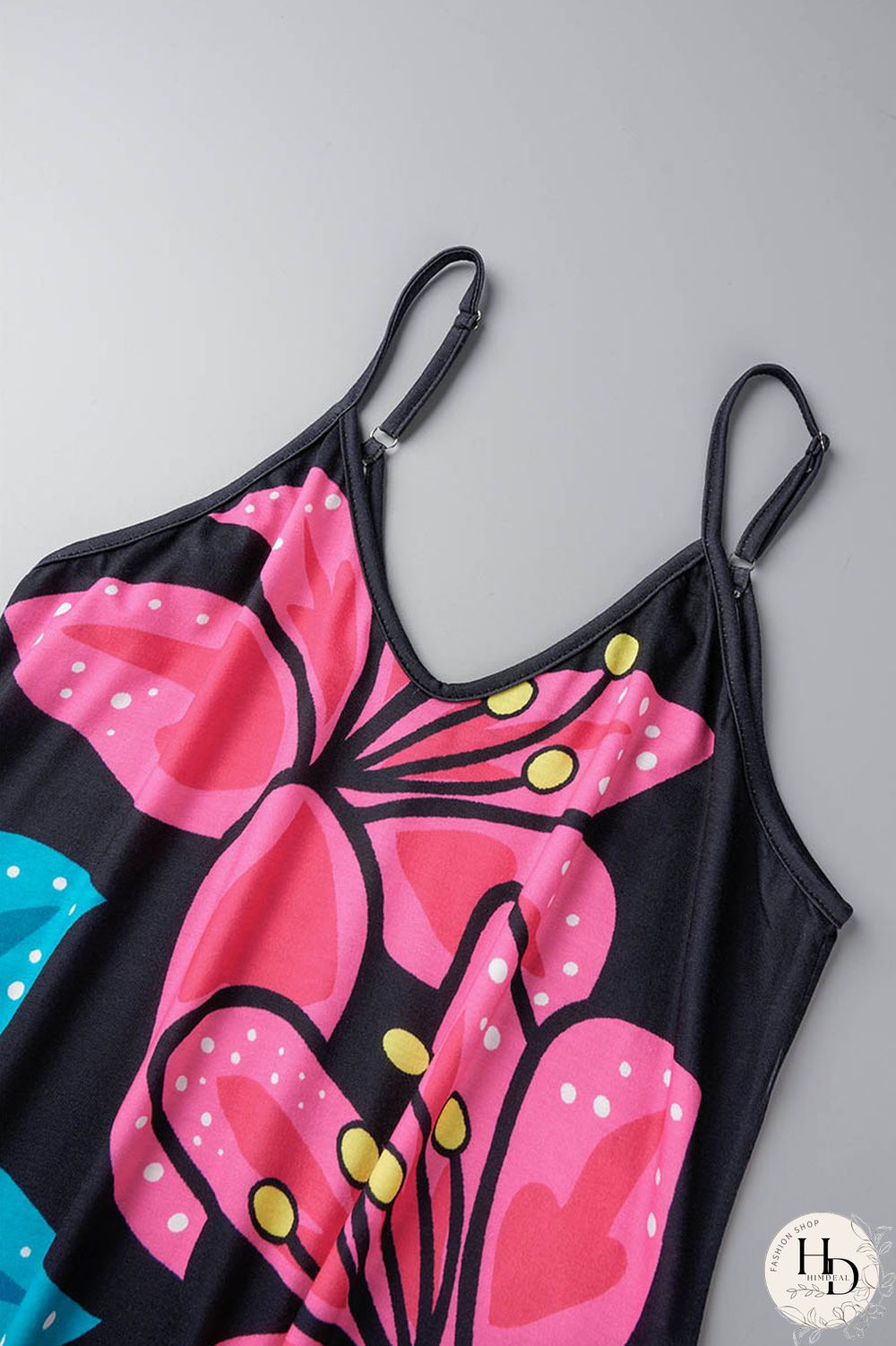 Blue Black Casual Print Patchwork Spaghetti Strap Sling Dress Dresses