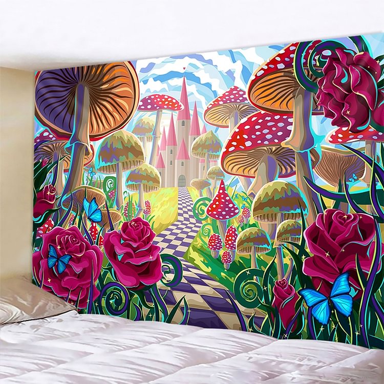 Psychedelic scene mushroom home decoration art tapestry bohemian mandala wall hanging yoga mat bedroom wall decoration mattress