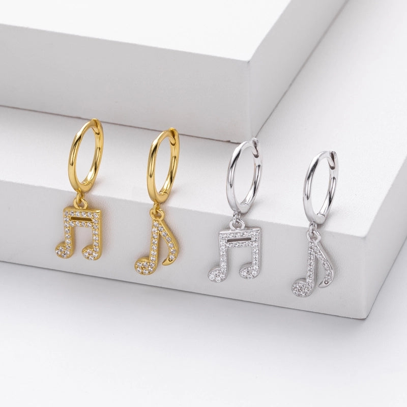 1 Pair 925 Sterling Silver Zircon Notes Drop Earrings