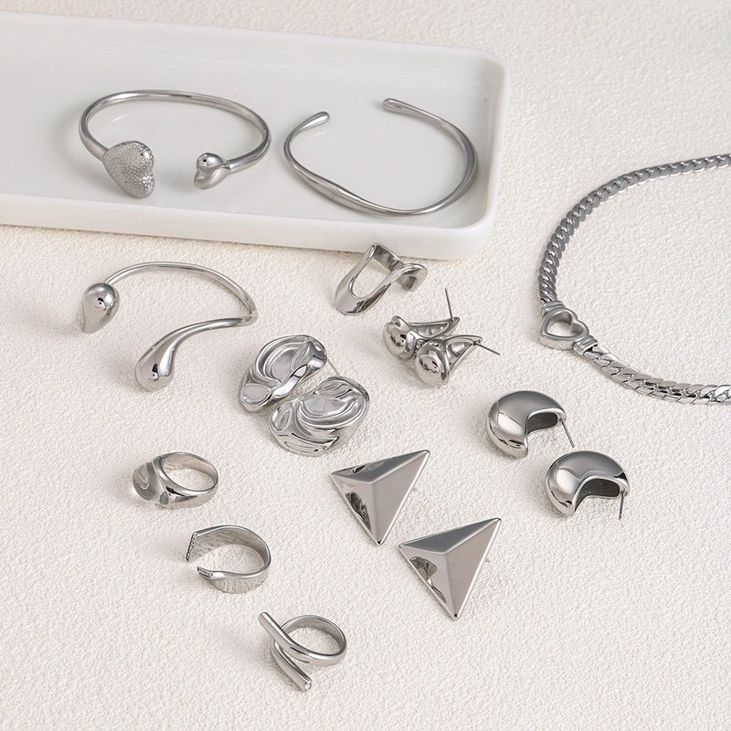 IG Style Minimalist Solid Color 304 Stainless Steel Rings Earrings Necklace