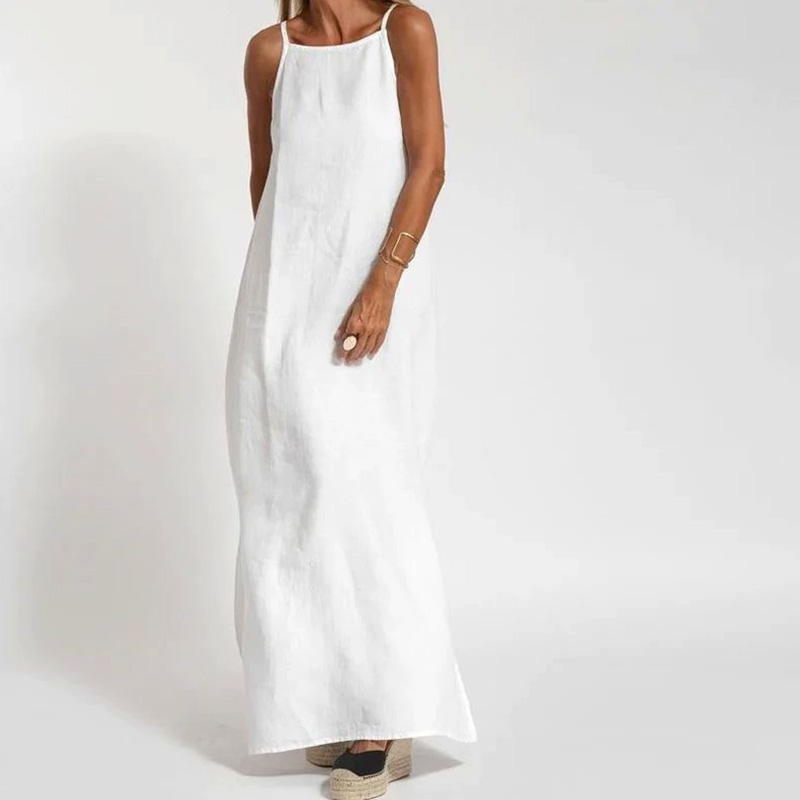 Casual Linen Blend Split Cami Maxi Dress wearshes