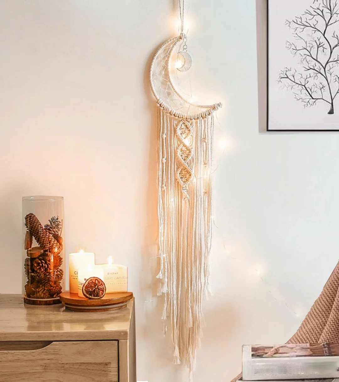Moon Macrame Wall Hanging Boho Hoom Decor Macrame Dream Catcher Tapestry Wall Kids Room Decoration Home Wedding Ornament Gift