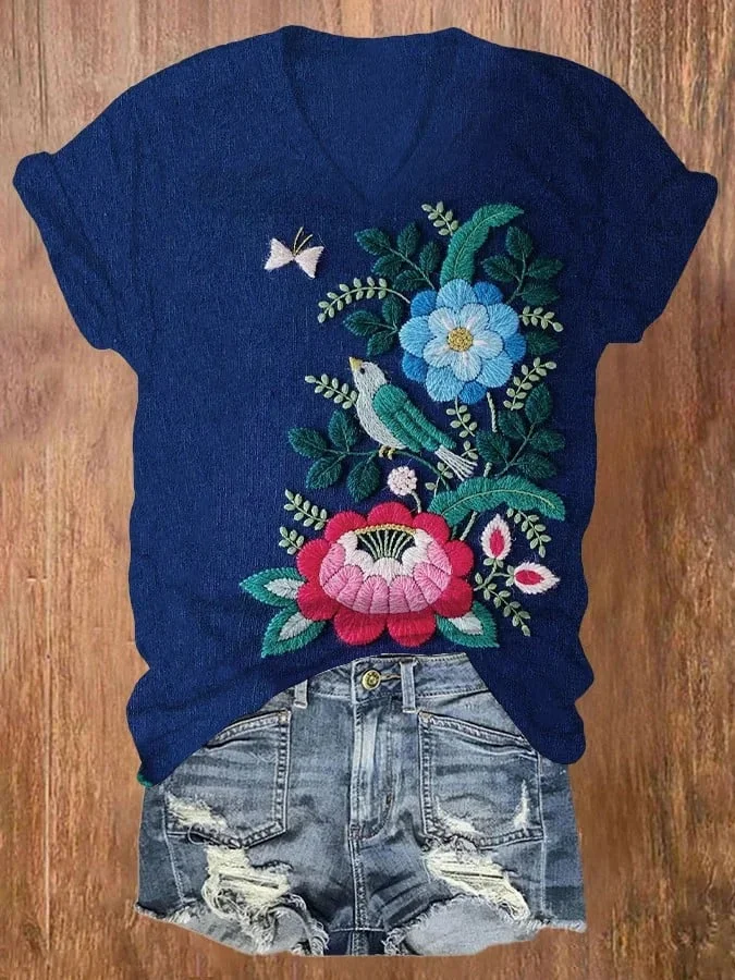 Women's Flower Art Print T-Shirt