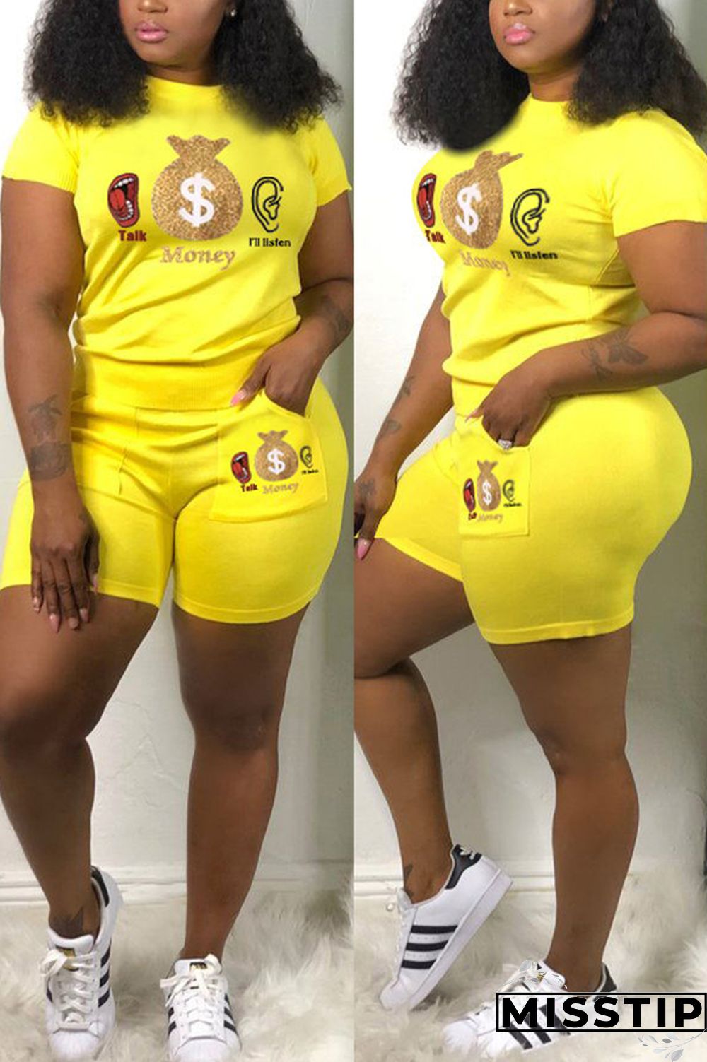 Black Leisure Sports Letter Print Two-piece