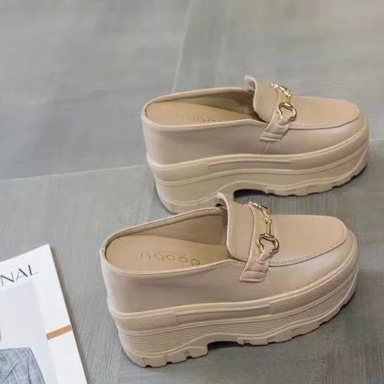 Wongn Wongn Spring New Fashion Chain Decoration Baotou Half Drag Inside The High High Sandals Women's Shoes