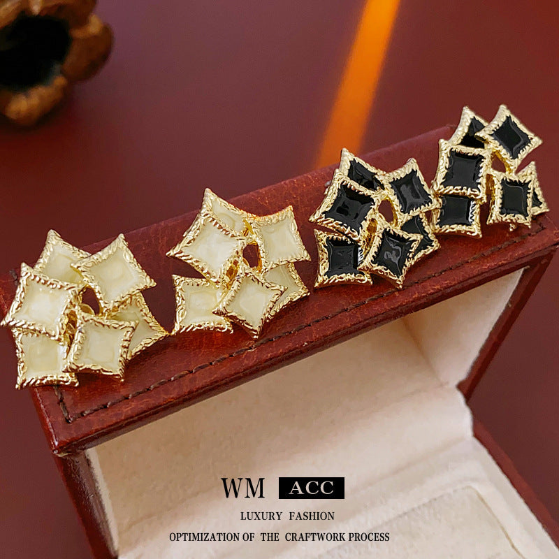 French Vintage Quadrilateral Geometric Alloy Oil Dripping Earrings