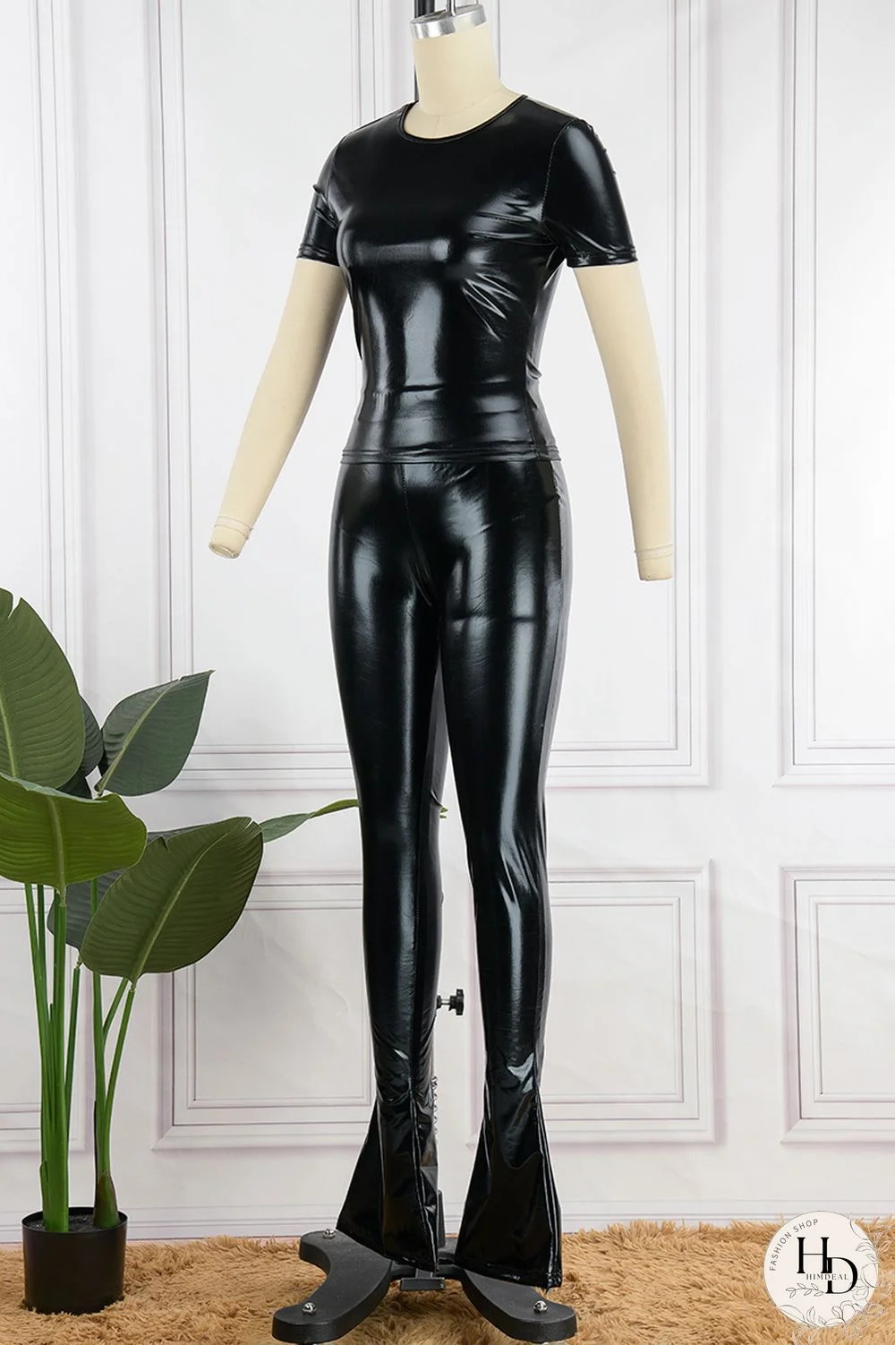 Red Casual Solid Basic O Neck Short Sleeve Two Pieces