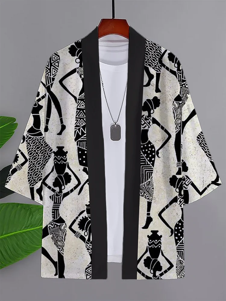 Men's Retro African Female Ethnic Pattern Kimono Cardigan
