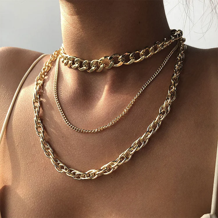 Solid Color Hippy Multi-layer Metallic Necklace