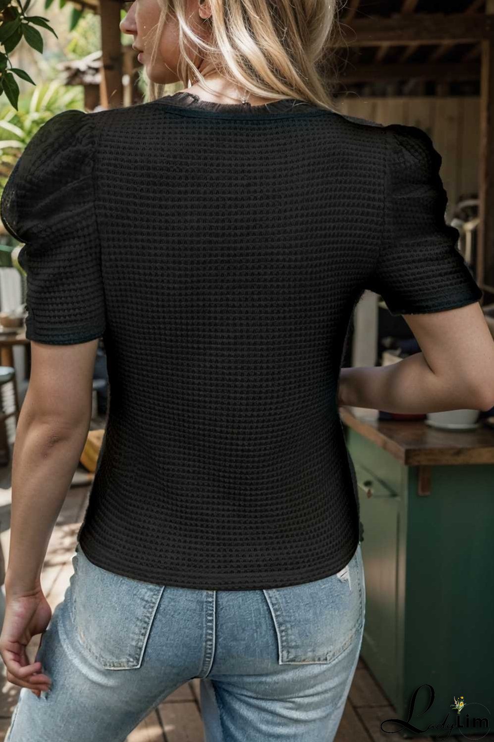 simple round neck pleated short sleeve t shirt circular cap drop shoulder scoop jewel closed