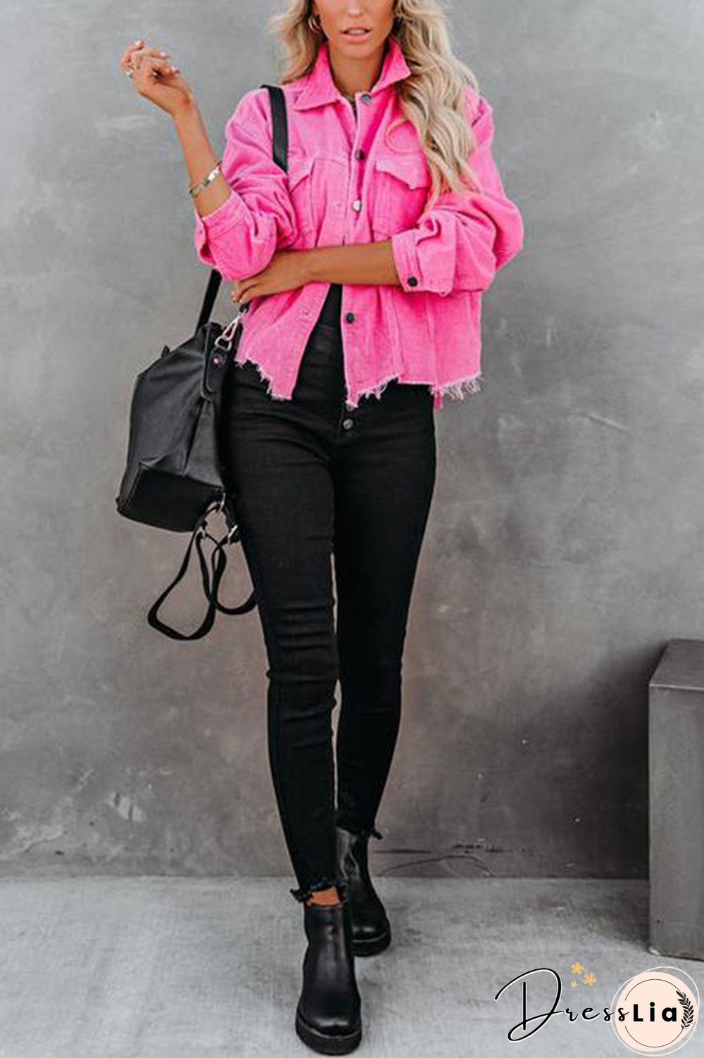 Frayed Hem Cropped Corduroy Jacket