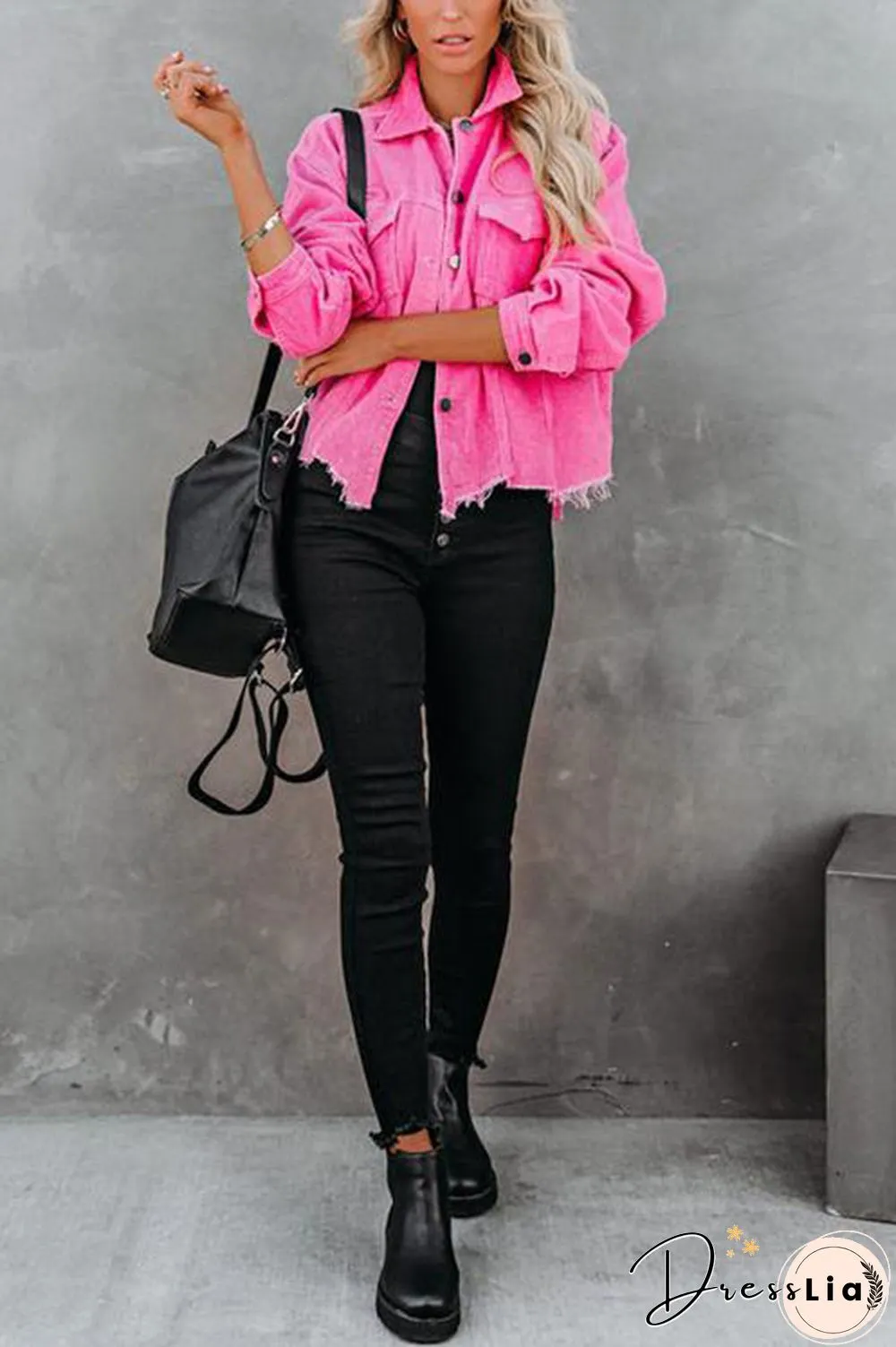 Frayed Hem Cropped Corduroy Jacket