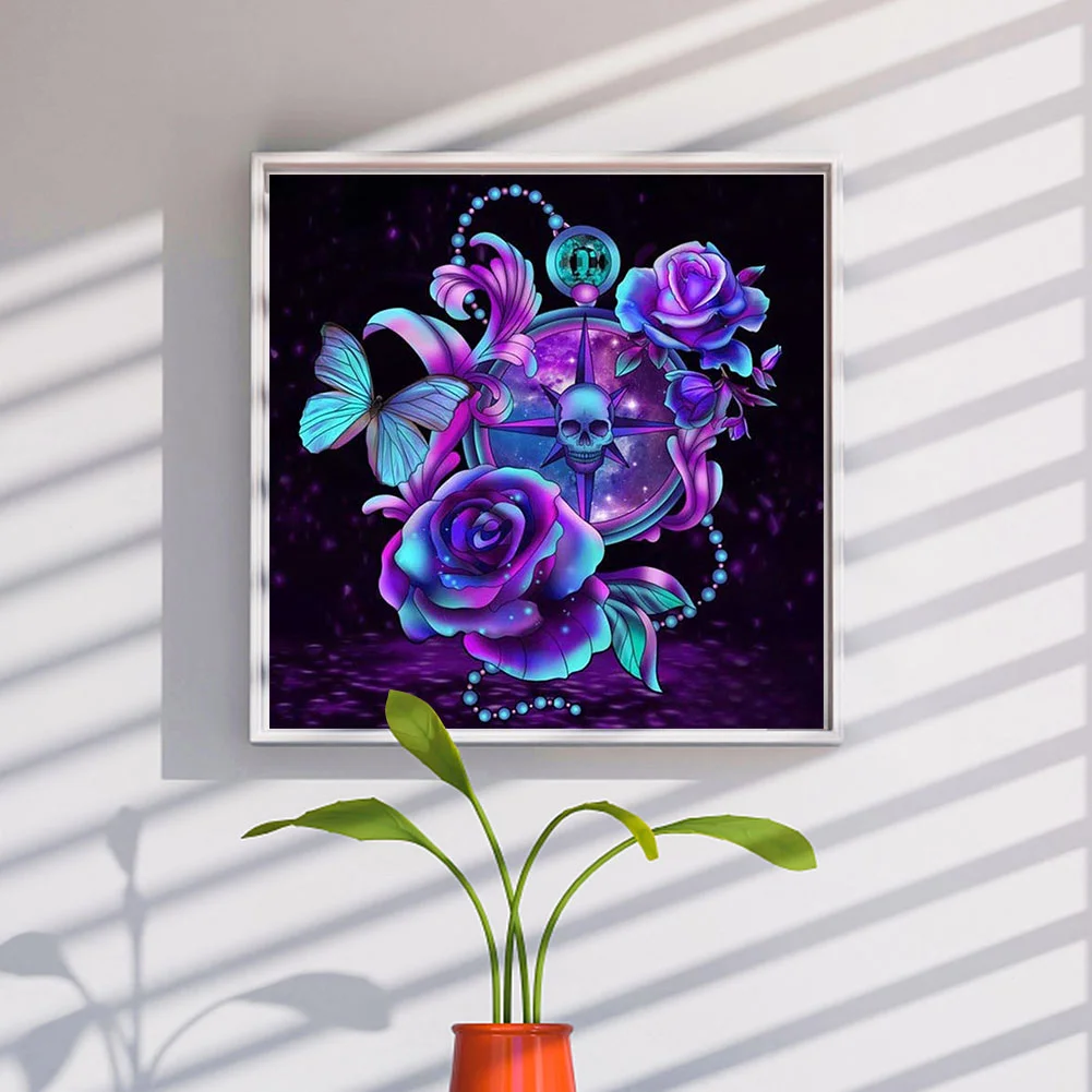 5D DIY Diamond Painting Kits Full Square Drill Skull Purple Rose Mosaic Picture