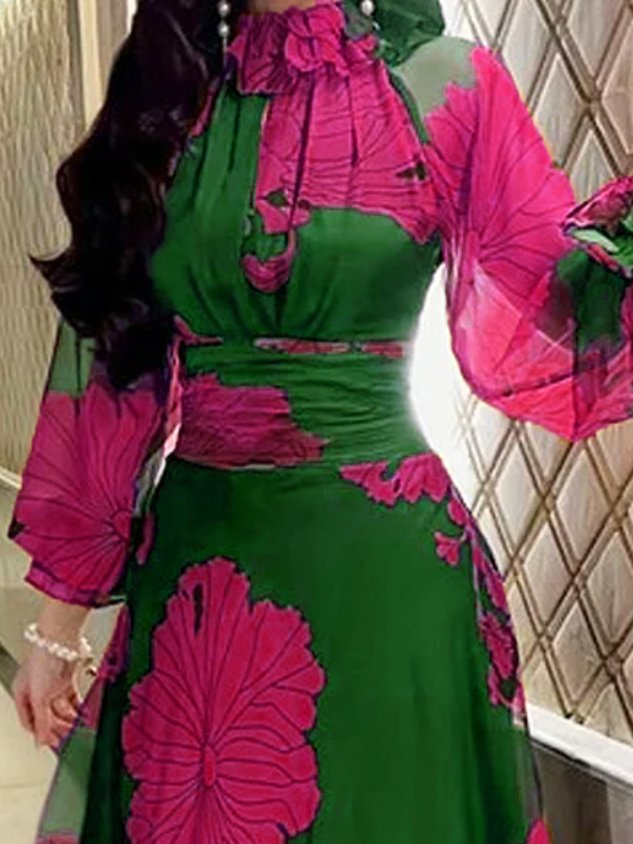 Elegant Lotus Leaf Collar Ruffle Chiffon Floral Blouse mysite idetrend