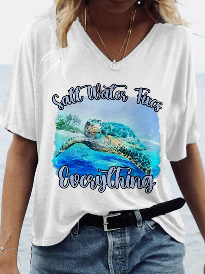 Women's Salt Water Fixes Everything Print T-Shirt-mysite
