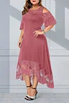 Plus Size Lace Stitching Cold Shoulder Maxi Dresses