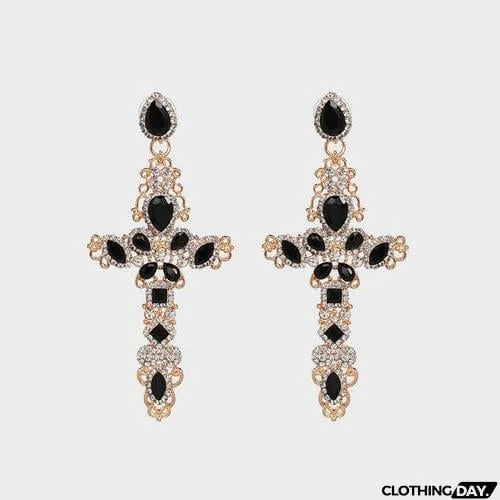 Rhinestone Alloy Cross Earrings