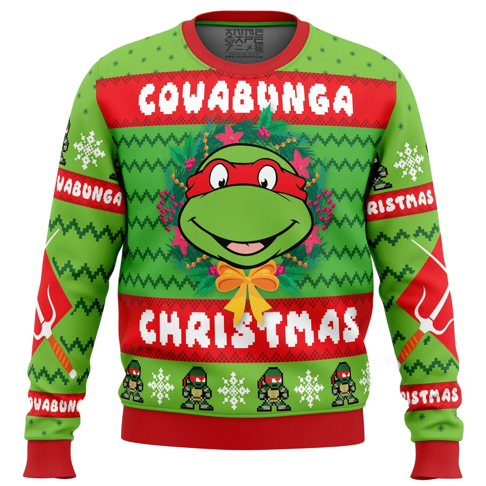 Cowabunga Raphael Christmas Teenage Mutant Ninja Turtles Ugly Christmas Sweatshirt
