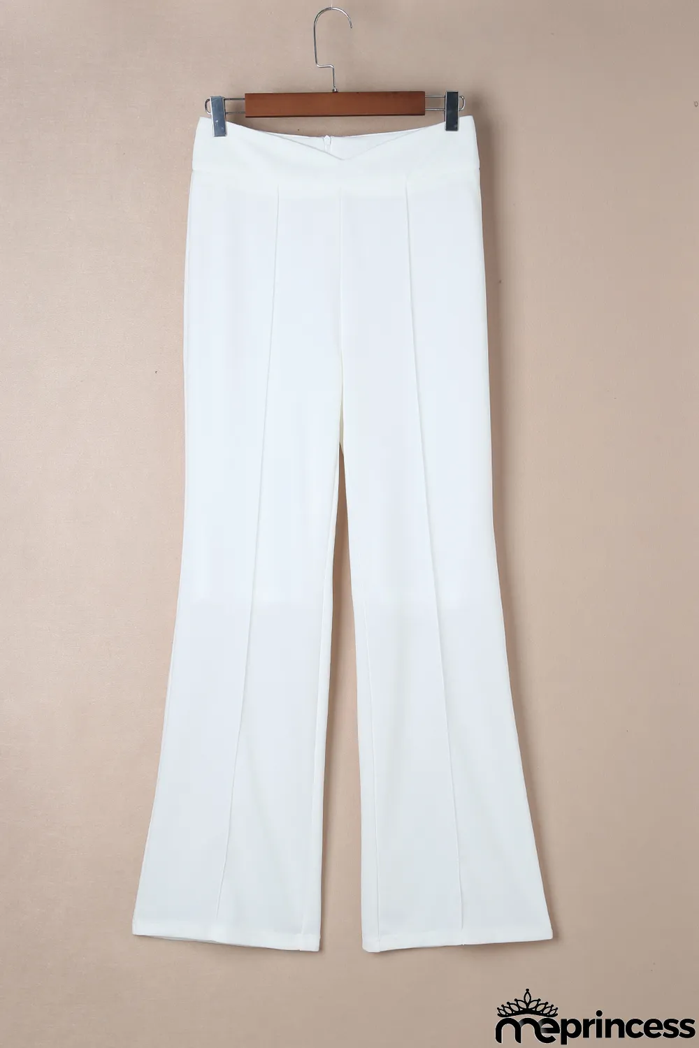 White Wavy Plunge High Waist Wide Leg Pants