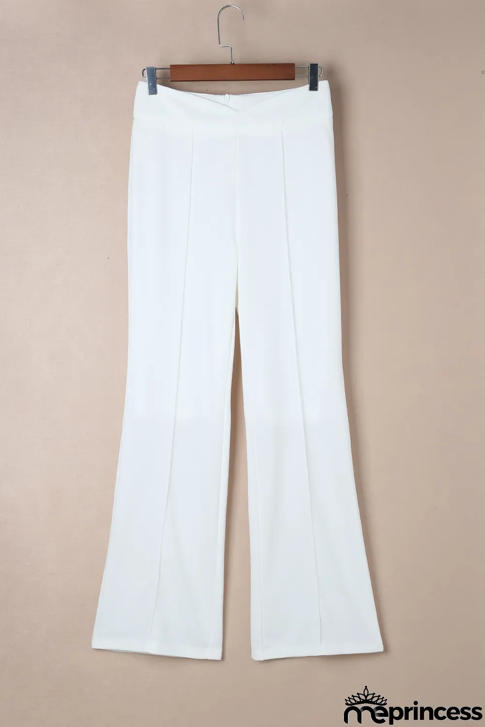 White Wavy Plunge High Waist Wide Leg Pants