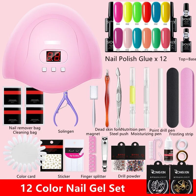 Nail Set UV LED Lamp Dryer with 12 Pcs Nail Gel Polish Kit Soak Off Manicure Tools Set Electric Nail Drill Nail Tools