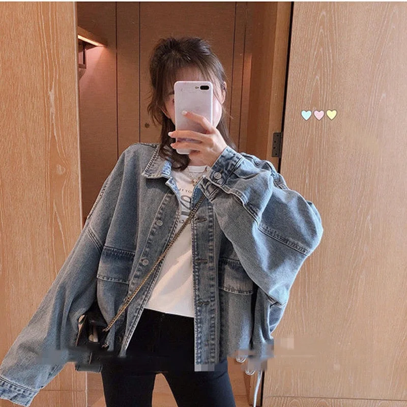 Coats and Jackets Women Denim Blue Loose All-match Student Casual Streetwear Womens Outwear Harajuku Korean Style Fashion Daily